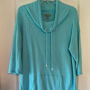T by Talbots Funnel Neck Pullover Top Turquoise Blue Size L EUC